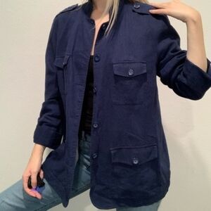 Coldwater Creek Navy Blue Linen Blend Chore Button-Up Jacket, XS, EUC